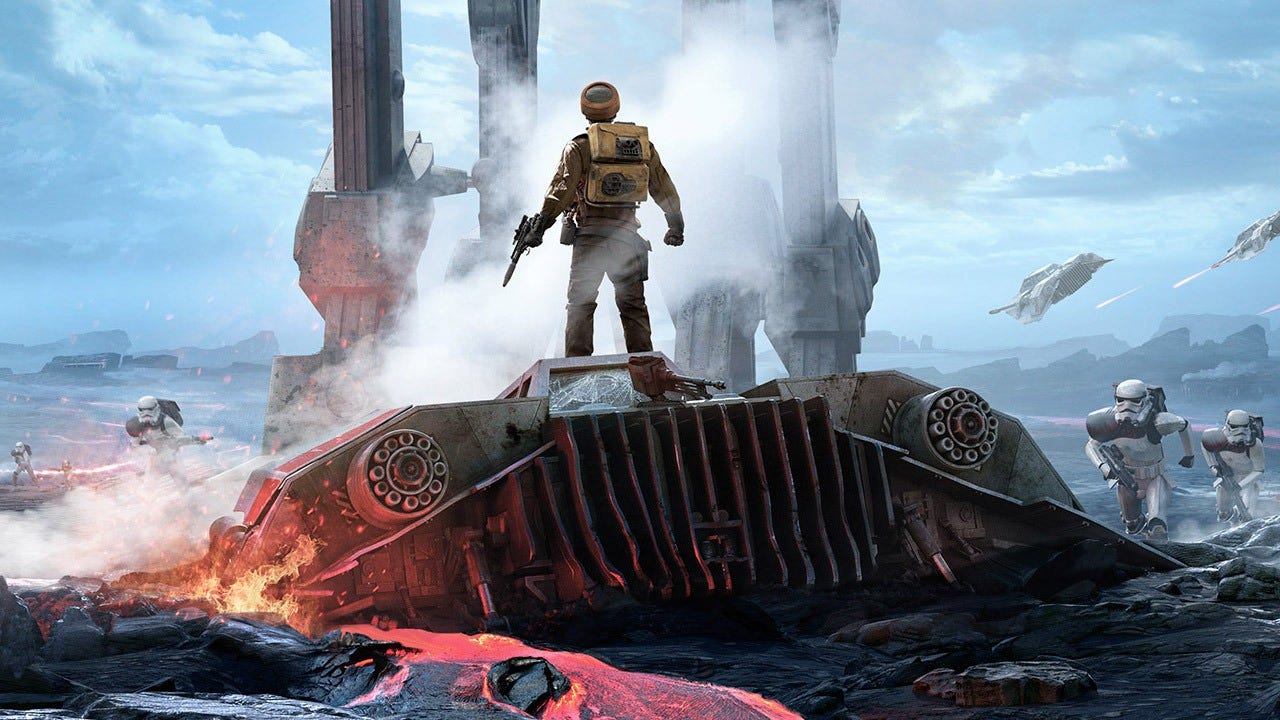 Screenshot of IGN's games review: IGN gave Star Wars Battlefront an 8 while listing the missing campaign like it was a decorative pothole.